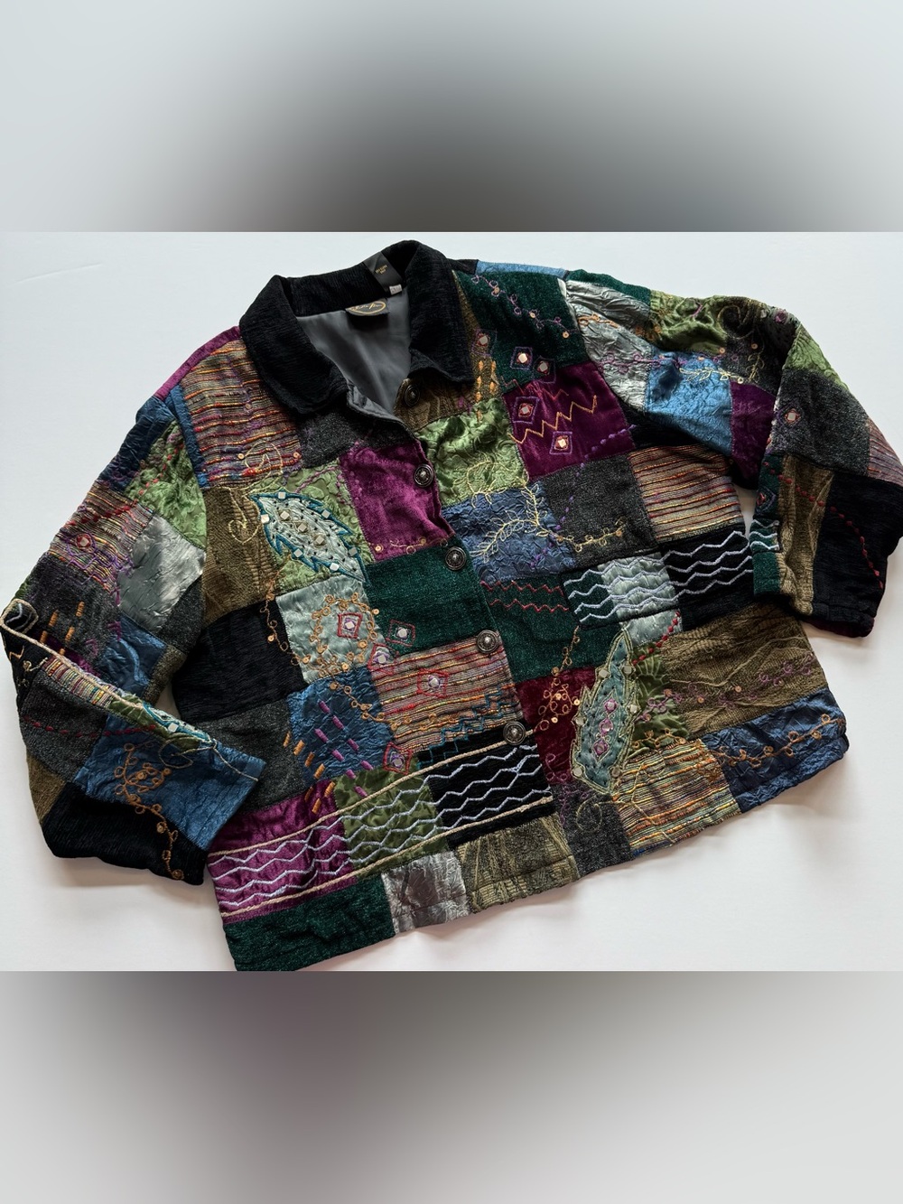 Vintage Julia Kim 90s Women’s 2X Patchwork Embroidered Tapestry Jacket Art
